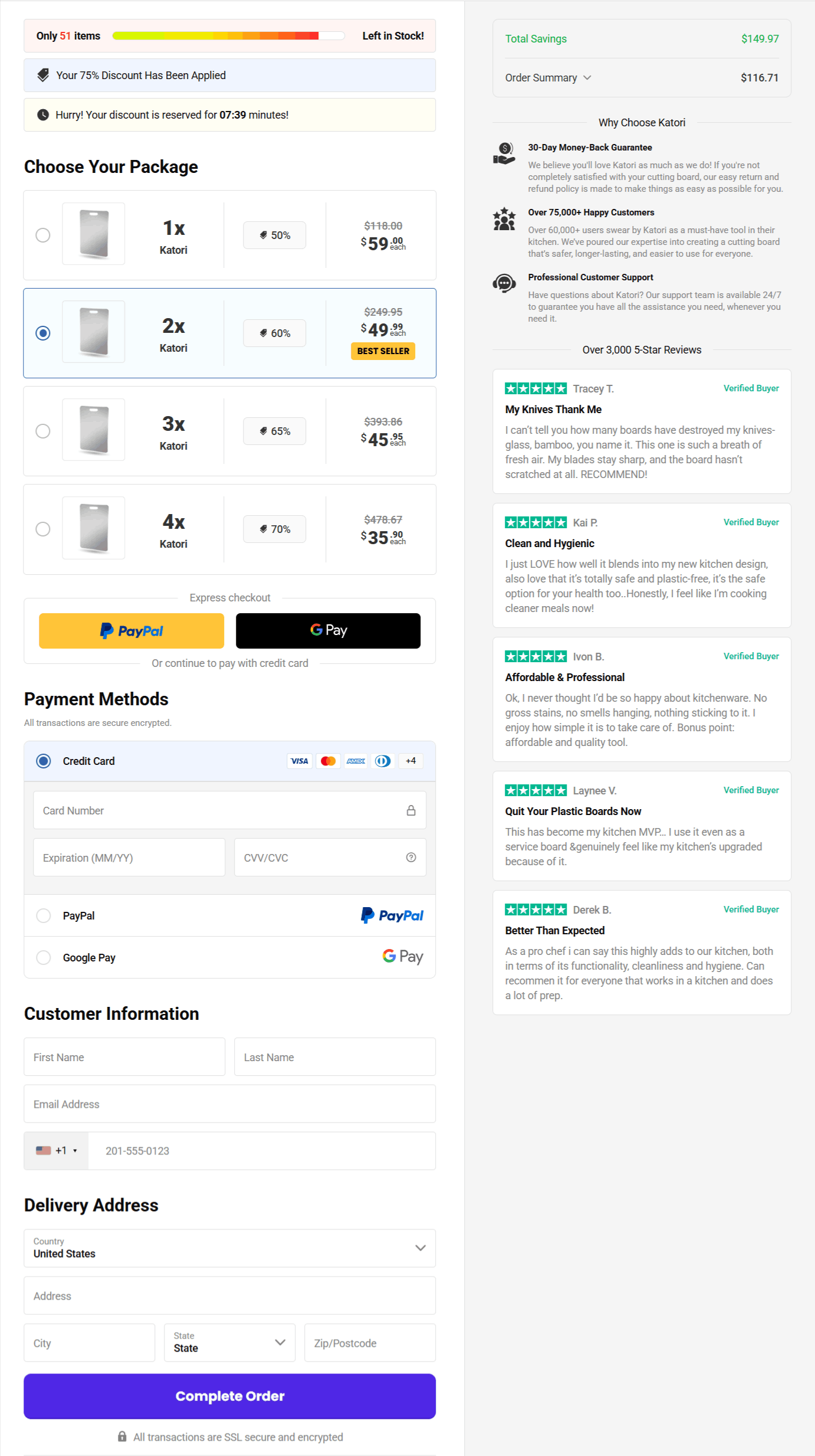 Katori Titanium Cutting Board Secure Checkout Page